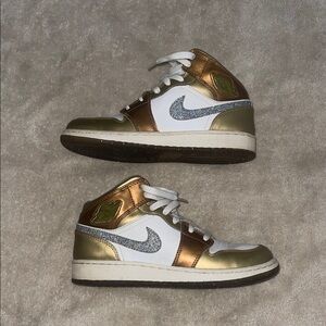 Gold and White with glittery Nike check High-Top Sneakers- Nike Jordan air